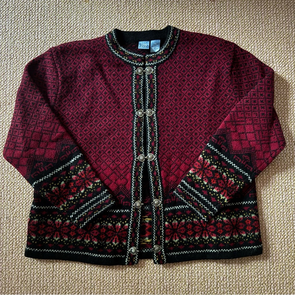 Elegant Red and Black Cardigan Sweater